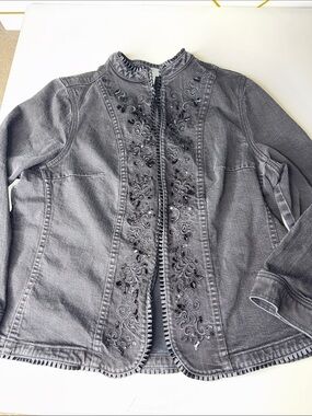 Liz & Me Embroidered Black Jean Jacket